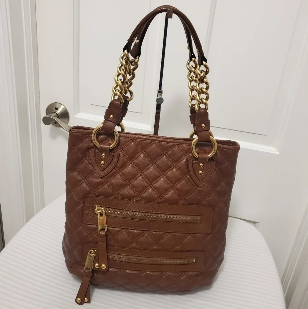 Marc Jacobs Brown Quilted Leather With Goldtone hardware Handbag, Stylish